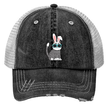 Discover Happy Easter Cat With Bunny Ears And Glasses Cat Trucker Hats
