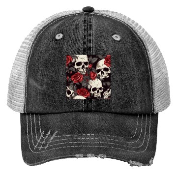 Discover Dark Pattern Skulls & Red Roses Elegant Gothic Trucker Hats