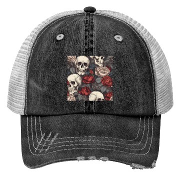 Discover Skulls & Red Roses Dark Elegant Gothic Pattern Trucker Hats