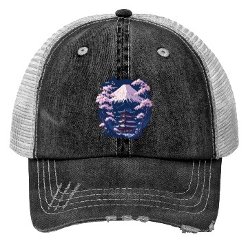 Discover Mount Fuji and a Temple With Cherry Blossoms Trucker Hats
