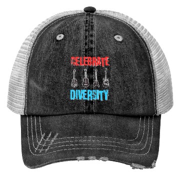 Discover Celebrate Diversity Funny Guitar Player Musician Trucker Hats