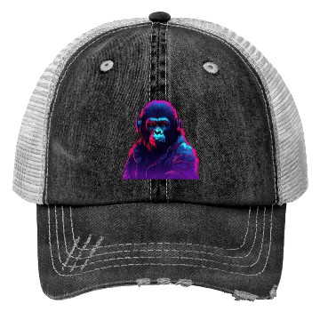 Discover Synthwave Neon Beats of a Gorilla Trucker Hats