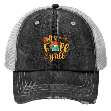 Discover Autumn Gnome It's Fall Y'all Pumpkin Yellow Leaf Trucker Hats