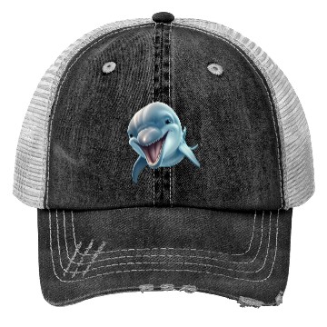 Discover Sunny Delphinia: Joyful Dolphin's Paradise Trucker Hats