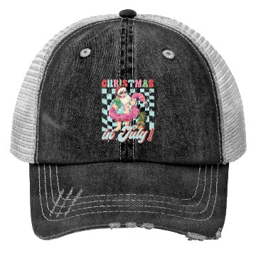 Discover Christmas In July Groovy Santa Flamingo Float Trucker Hats