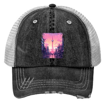 Discover Aesthetic Vaporwave Skytree Tokyo Japanese Sight Trucker Hats