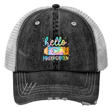 Discover Back To School Hello Kindergarten Leopard Tie Dye Trucker Hats