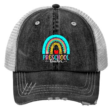 Discover Back To School Preschool Teacher Leopard Rainbow Trucker Hats