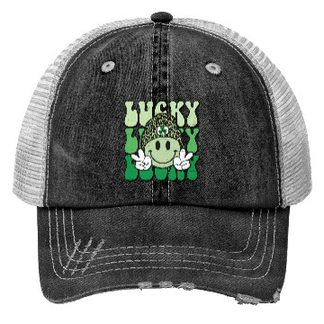 Discover St Patric Day Lucky Shamrock Smile Face Trucker Hats