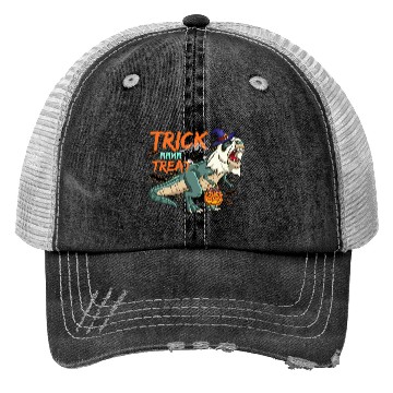 Discover Trick Or Treat Saurus With Pumpkin Halloween Trucker Hats
