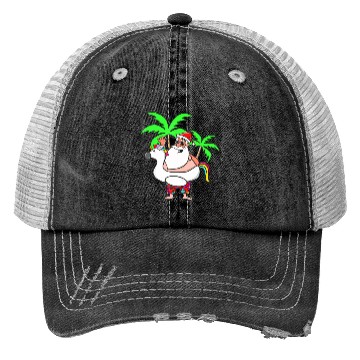 Discover Christmas In July Santa on Vacation Unicorn Pool Trucker Hats
