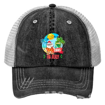 Discover Christmas in July santa hat Xmas funny Summer Trucker Hats