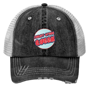 Discover Thrift Store Queen red blue Trucker Hats