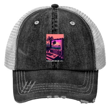 Discover Simulation Over Retro Computer Monitor Vaporwave A Trucker Hats