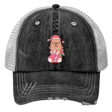 Discover Cute Capybara In Christmas Stocking With Candy Trucker Hats