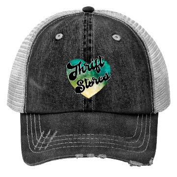 Discover Thrift Stores green yellow watercolor heart Trucker Hats