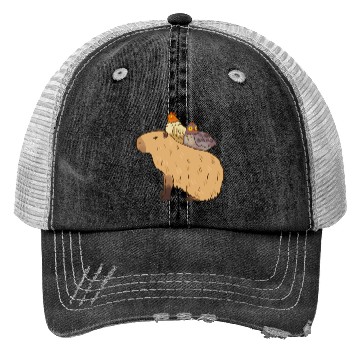 Discover Adorable Capybara With Chicken Friends Trucker Hats