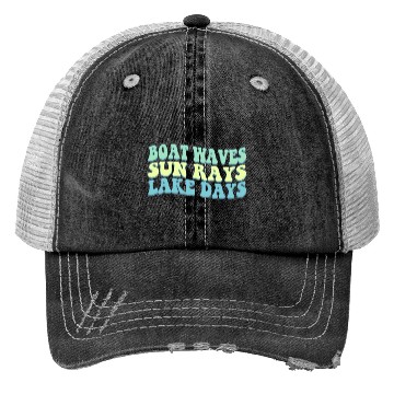 Discover Boat Wave Sun Rays Lake Days Summer Beach Blue Trucker Hats