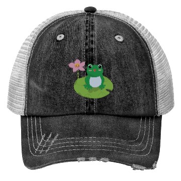 Discover Green Frog on Lotus Leaf vector. Trucker Hats