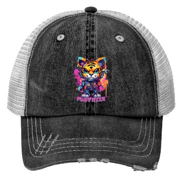Discover Play Nice Trucker Hats: Robot Tiger Synthwave Graffiti Kids