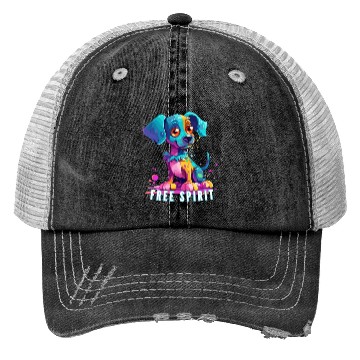 Discover Free Spirit Trucker Hats: Puppy Synthwave Graffiti Kids