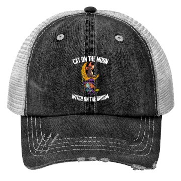 Discover Cat On The Moon WItch On The Broom Witch Bells Trucker Hats