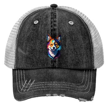 Discover colorful rainbow realistic corgi dog design Trucker Hats