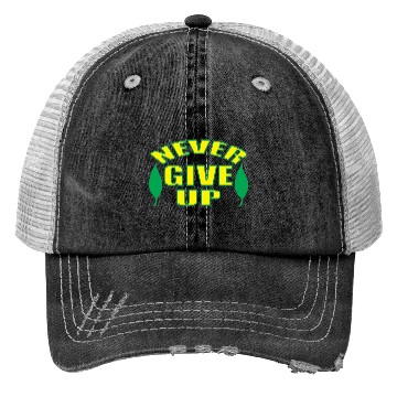 Discover Never Give Up red Trucker Hats