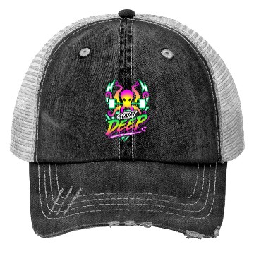 Discover Squat Deep Kraken Retro Neon Synthwave 80s 90s Trucker Hats