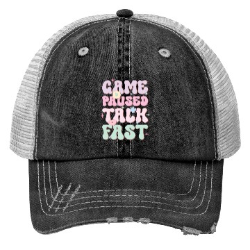 Discover Game Paused Talk Fast, Happy Game Day Trucker Hats
