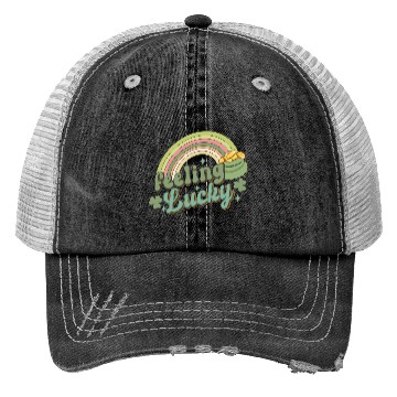 Discover Feeling Lucky Saint Patricks Day Rainbow quote Trucker Hats