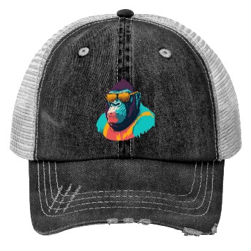 Discover Cool Gorilla with trendy sunglasses illustration Trucker Hats