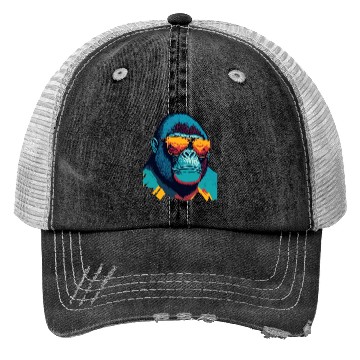 Discover Stylish Gorilla with trendy sunglasses Trucker Hats