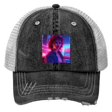 Discover Synthwave Girl - Vibrant Anime Car Artwork Trucker Hats