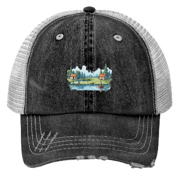 Discover Fisherman Nature 8-bit style Trucker Hats