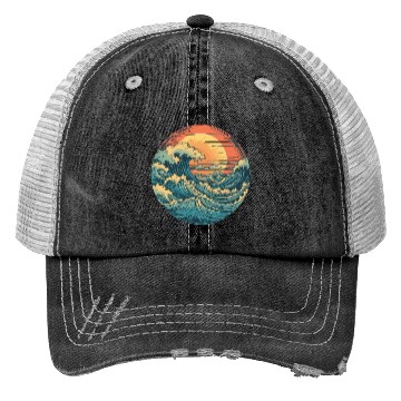 Discover serene ocean sunset with large waves (2) Trucker Hats