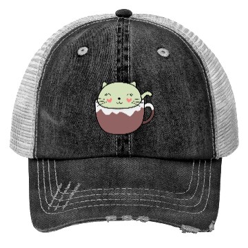 Discover Mint Hot Cocoa Cat in Coffee Mug Trucker Hats