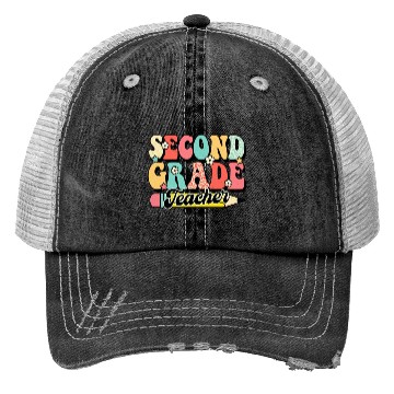 Discover Retro Groovy Second Grade Teacher First Day 2nd Trucker Hats