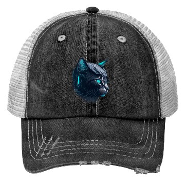 Discover Digital cyberpunk Cat artwork Trucker Hats