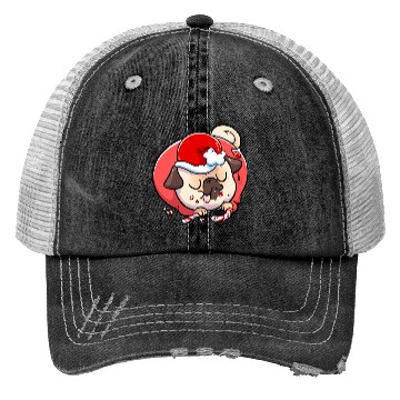 Discover Pug Elf Candy Cane Trucker Hats