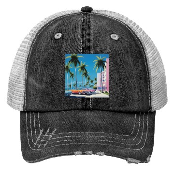 Discover 1980s Miami Beach Retro Hiroshi Nagai Trucker Hats