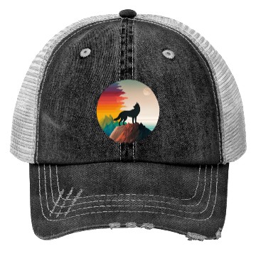 Discover LGBTQIA+ Majestic wolf on the mountain top Trucker Hats