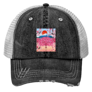 Discover Sunset Sakura Mountains Gift Cherry Blossoms Trucker Hats