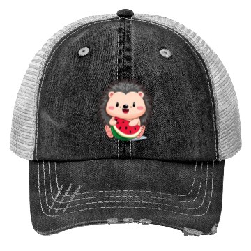 Discover Happy hedgehog enjoys watermelon Trucker Hats