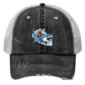 Discover Santa Claus riding a shark Trucker Hats