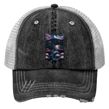 Discover Asia Landscape by night Serene Mount Fuji Trucker Hats