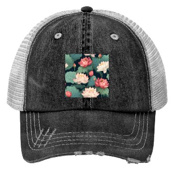 Discover Serenity Blooms: Timeless Lotus Pattern Trucker Hats