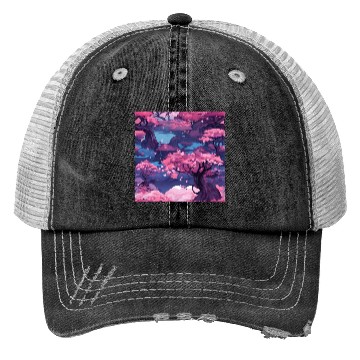 Discover Anime Euphoria: Fantasy Cherry Blossom Dreamscape Trucker Hats