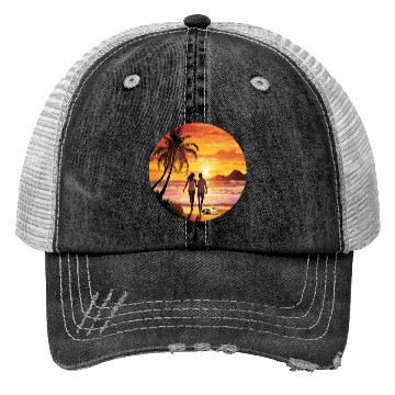 Discover Beach romantic couple Trucker Hats