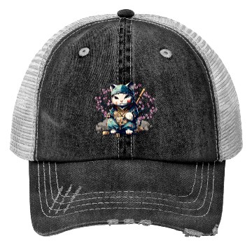 Discover Samurai Cat Anime Kawaii Japanese Style Trucker Hats